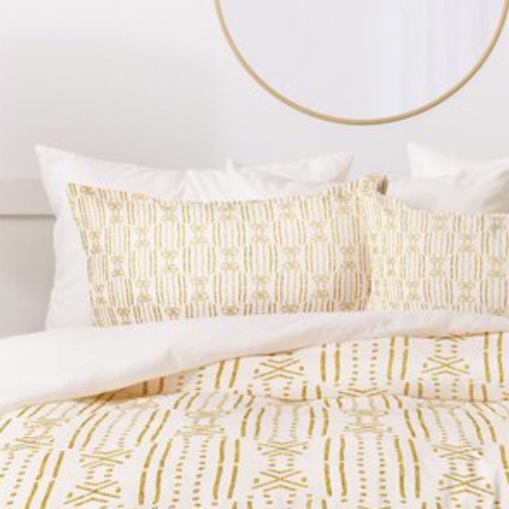 Set 2 Boho Style KING White w/ Yellow Gold Holli Zollinger Pillow Shams NWT NEW